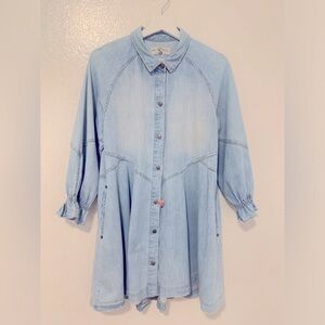Free People We the Free Hannah Denim Mini Dress w/Pockets Sz S Ptp 21”